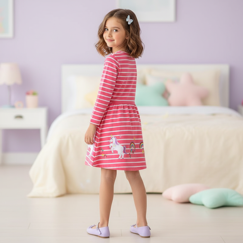 unicorn striped long sleeve dress - back