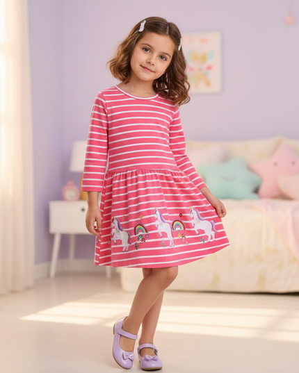 unicorn striped long sleeve dress - front
