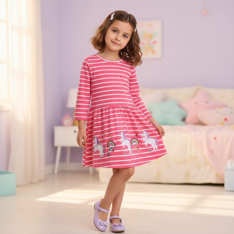 unicorn striped long sleeve dress - front