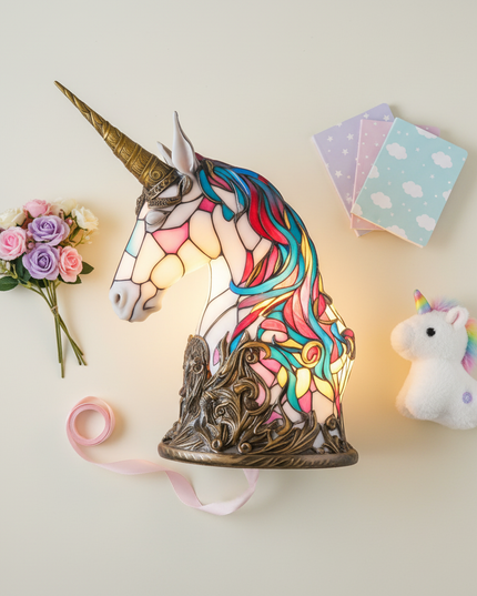 unicorn table lamp - flat-lay