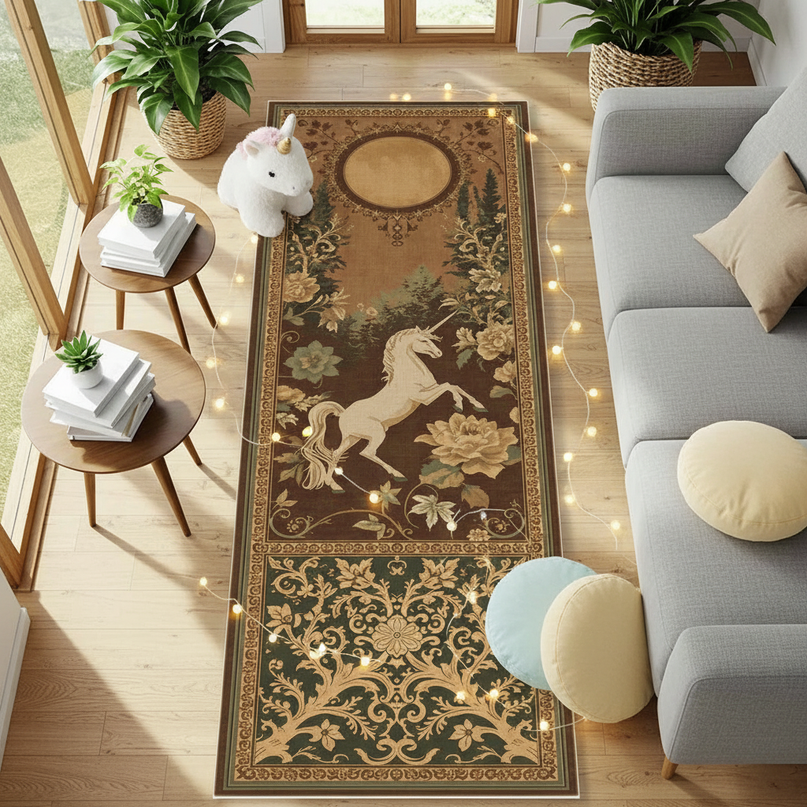 unicorn tapestry rug - flat-lay