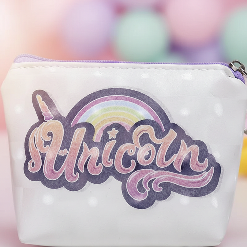 unicorn text print purse - detail