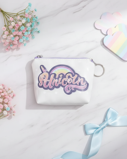 unicorn text print purse - flat-lay