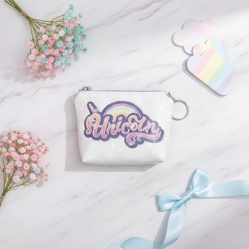 unicorn text print purse - flat-lay