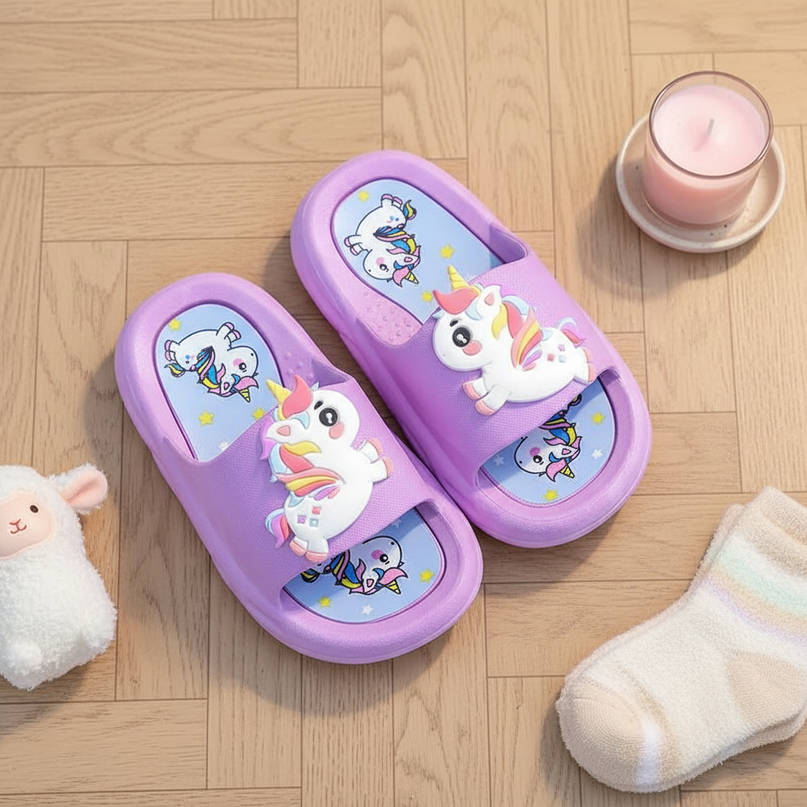 unicorn thick sole slippers - flat-lay