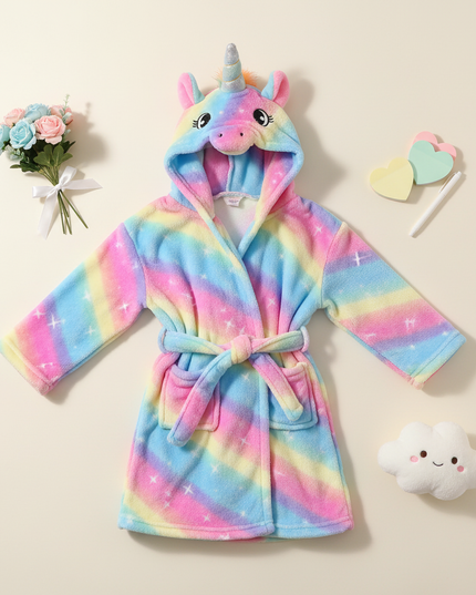 unicorn tie dye robe - flat-lay