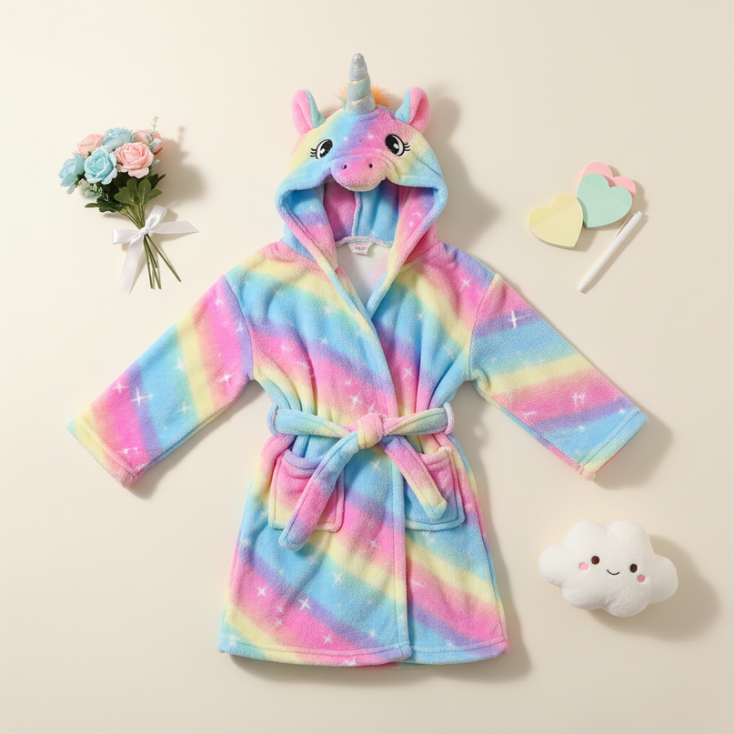 unicorn tie dye robe - flat-lay
