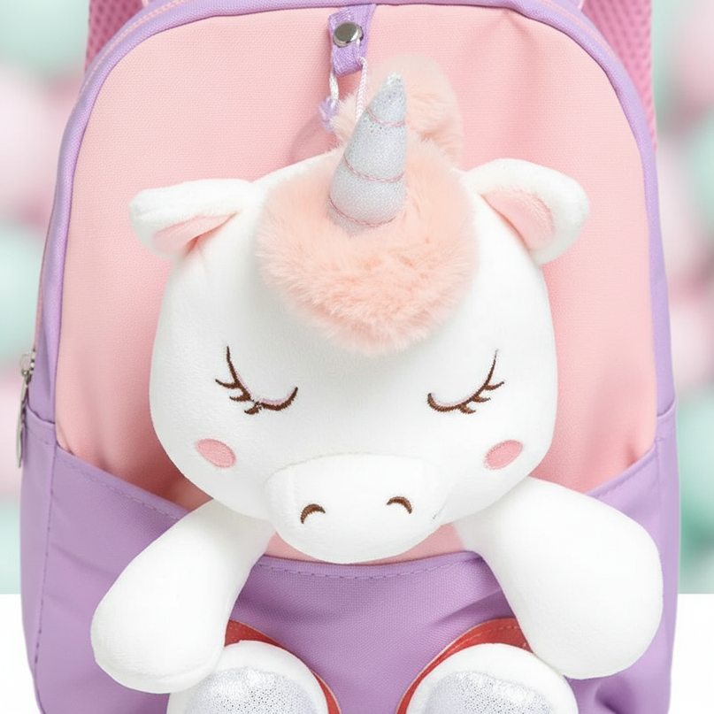 coral unicorn toddler backpack - detail