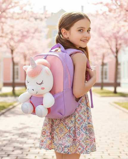 coral unicorn toddler backpack - in-use