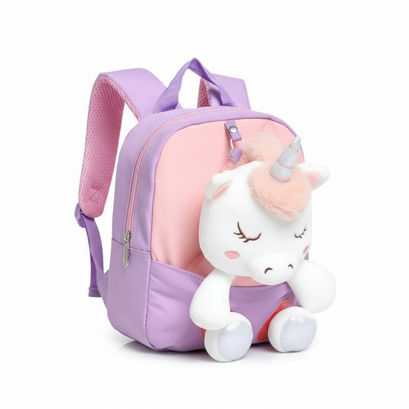 coral unicorn toddler backpack - white-bg