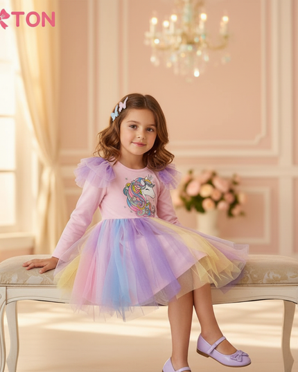 unicorn toddler dress - sitting
