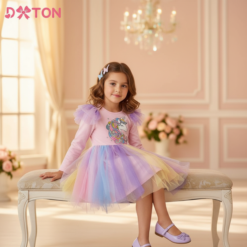 unicorn toddler dress - sitting