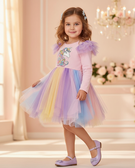 unicorn toddler dress - three-quarter