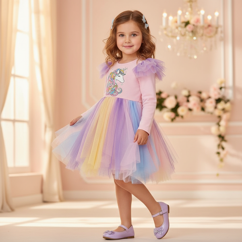 unicorn toddler dress - three-quarter