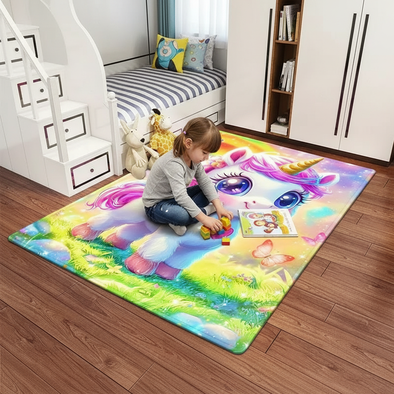 unicorn toddler rug - in-use