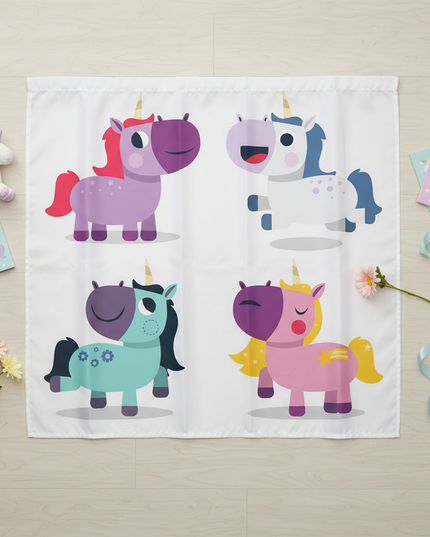 unicorn toddler shower curtain - flat-lay