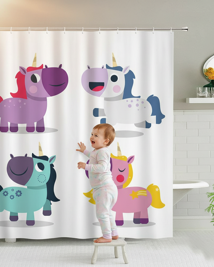 unicorn toddler shower curtain - in-use