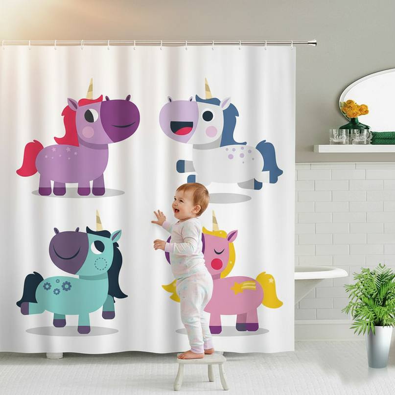 unicorn toddler shower curtain - in-use