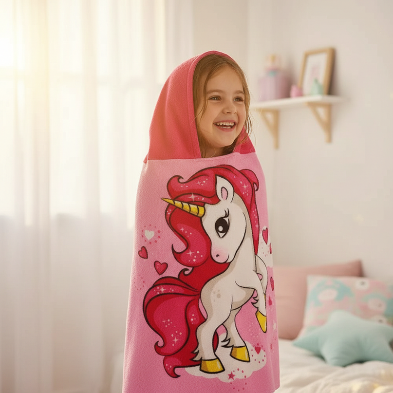 unicorn towel robe - in-use