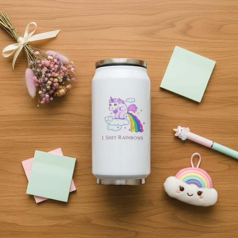 unicorn travel mug - flat-lay