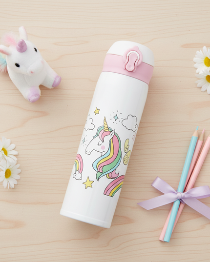 unicorn travel water bottle - flat-lay