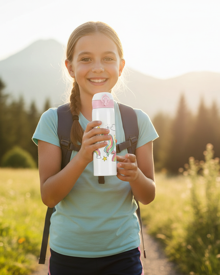 unicorn travel water bottle - in-use