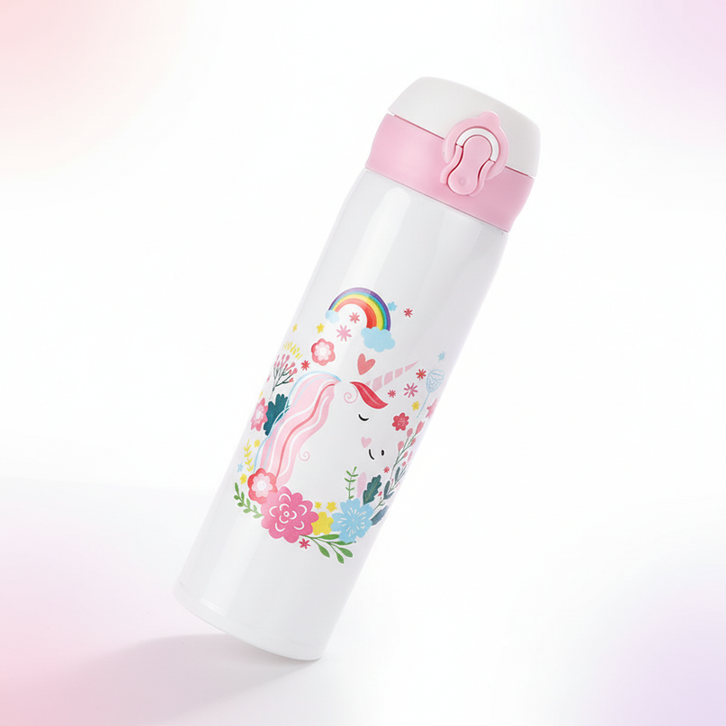 unicorn travel water bottle - white-bg
