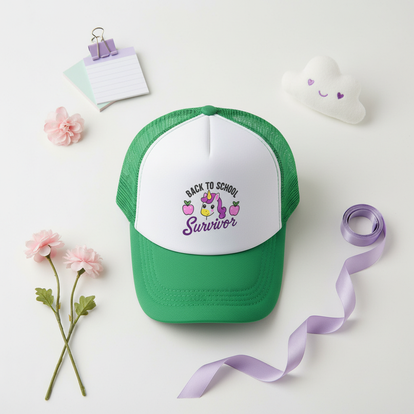 unicorn trucker hat - flat-lay