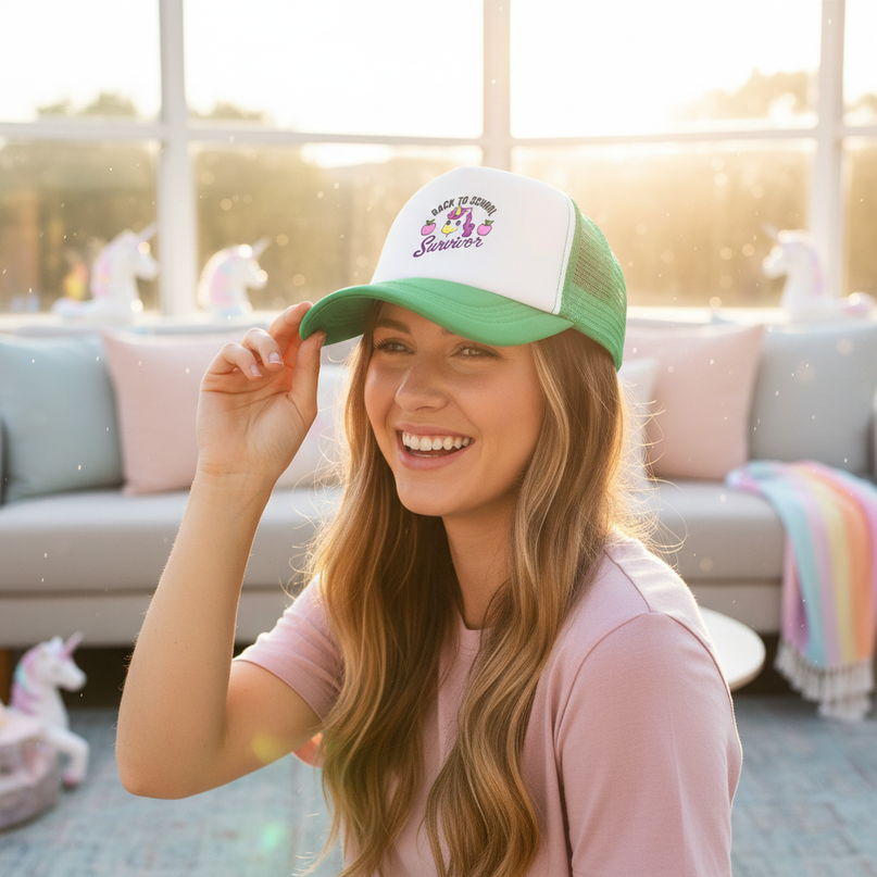 unicorn trucker hat - in-use