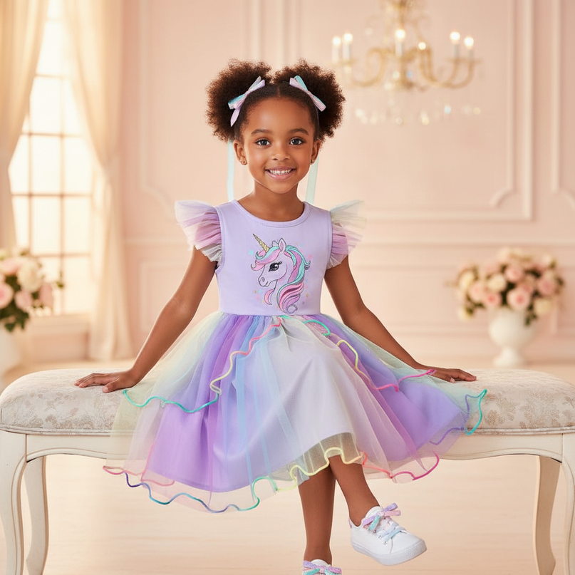 unicorn tulle dress - sitting