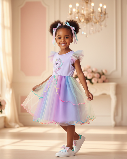 unicorn tulle dress - three-quarter