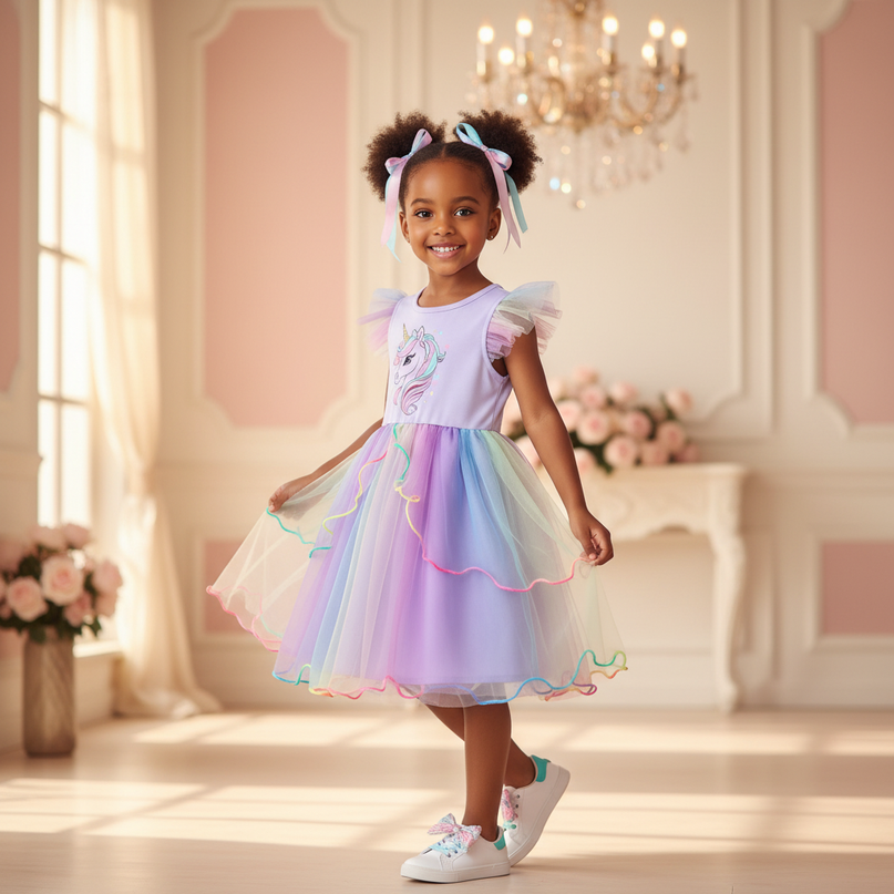unicorn tulle dress - three-quarter