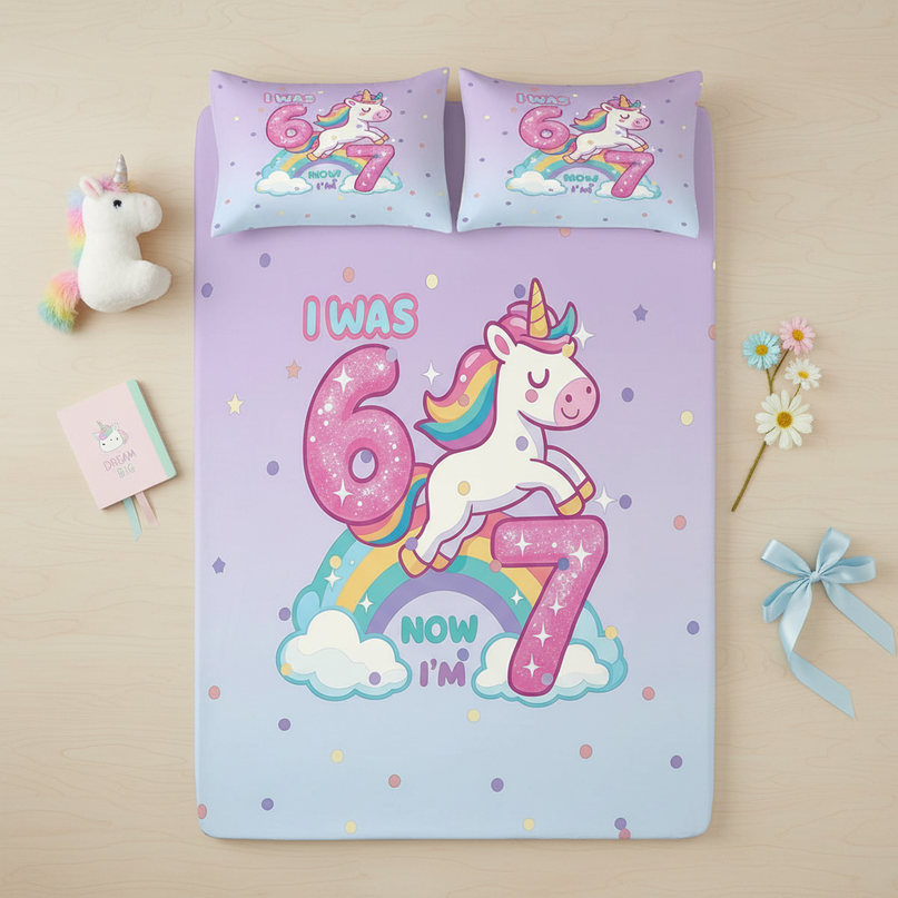 unicorn twin bed sheet set - flat-lay