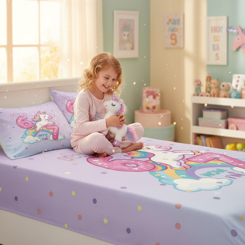 unicorn twin bed sheet set - in-use