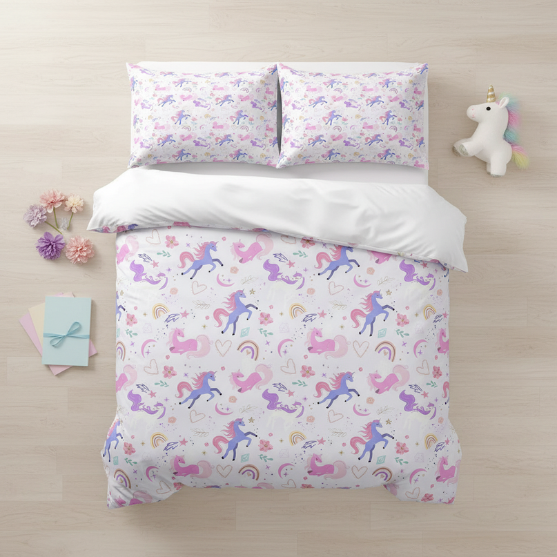unicorn twin bedding - flat-lay