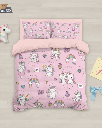 unicorn twin bedding set - flat-lay