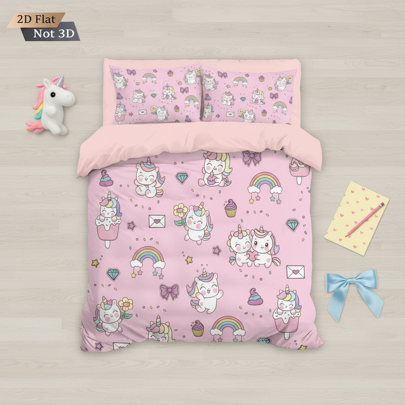 unicorn twin bedding set - flat-lay