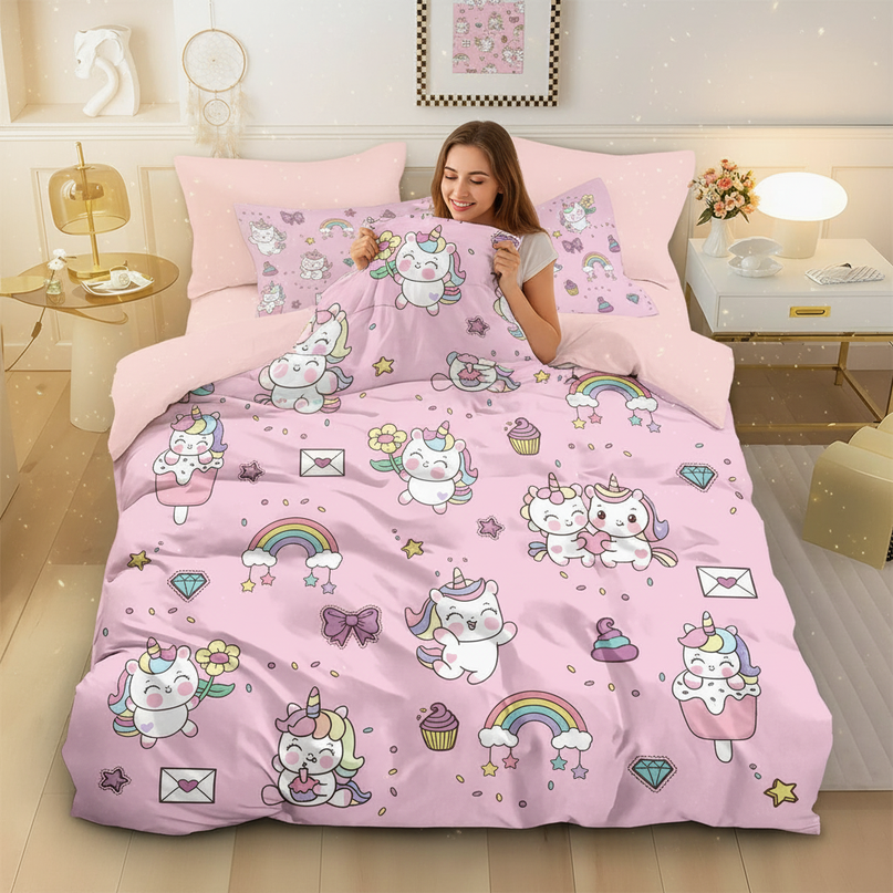 unicorn twin bedding set - in-use