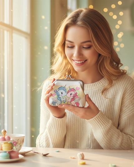 unicorn twin coin purse - in-use