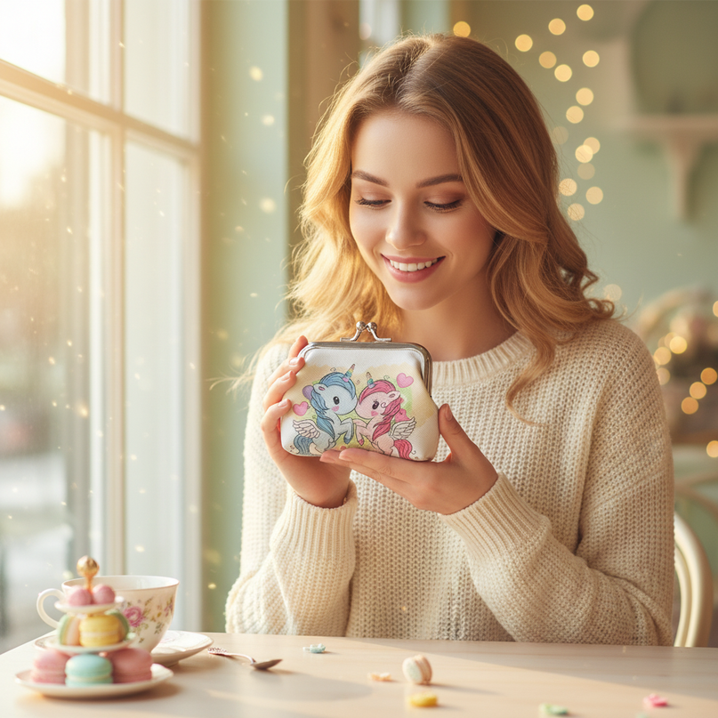 unicorn twin coin purse - in-use