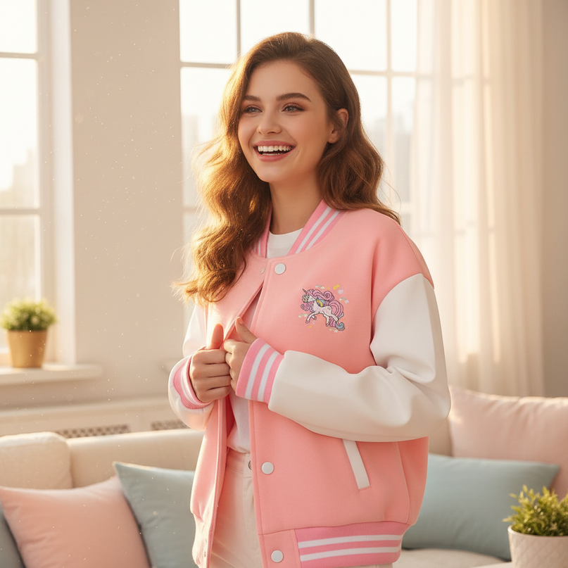 unicorn varsity jacket - in-use