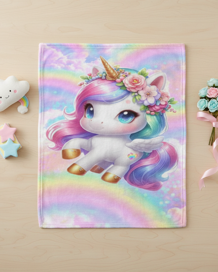 unicorn velvet blanket - flat-lay