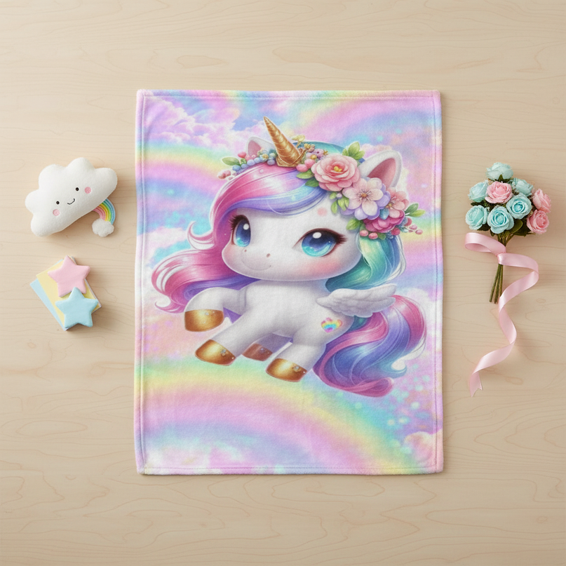 unicorn velvet blanket - flat-lay