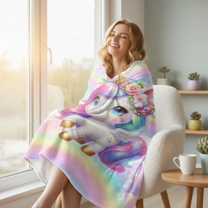 unicorn velvet blanket - in-use