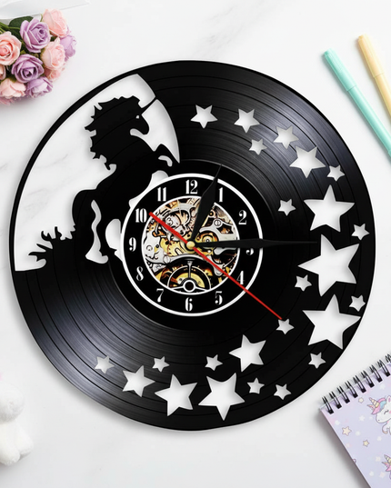 unicorn vinyl clock - flat-lay
