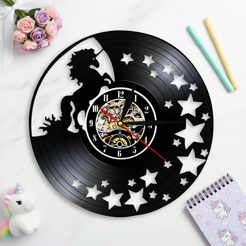unicorn vinyl clock - flat-lay