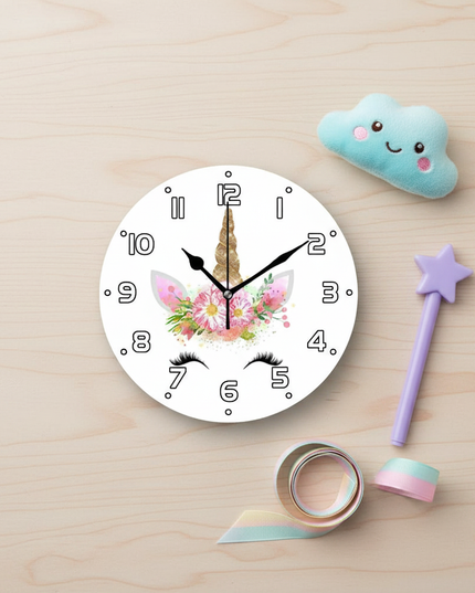 unicorn wall clock decoration - flat-lay