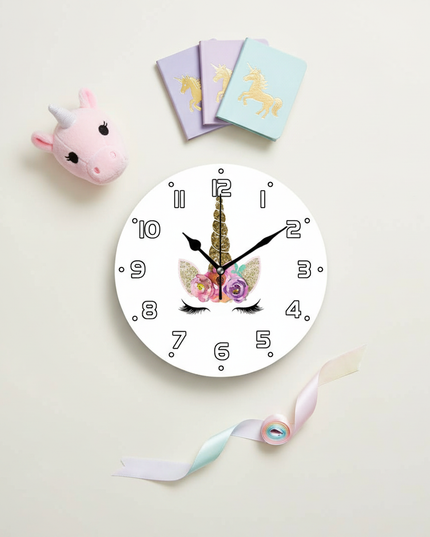 unicorn wall clock - flat-lay