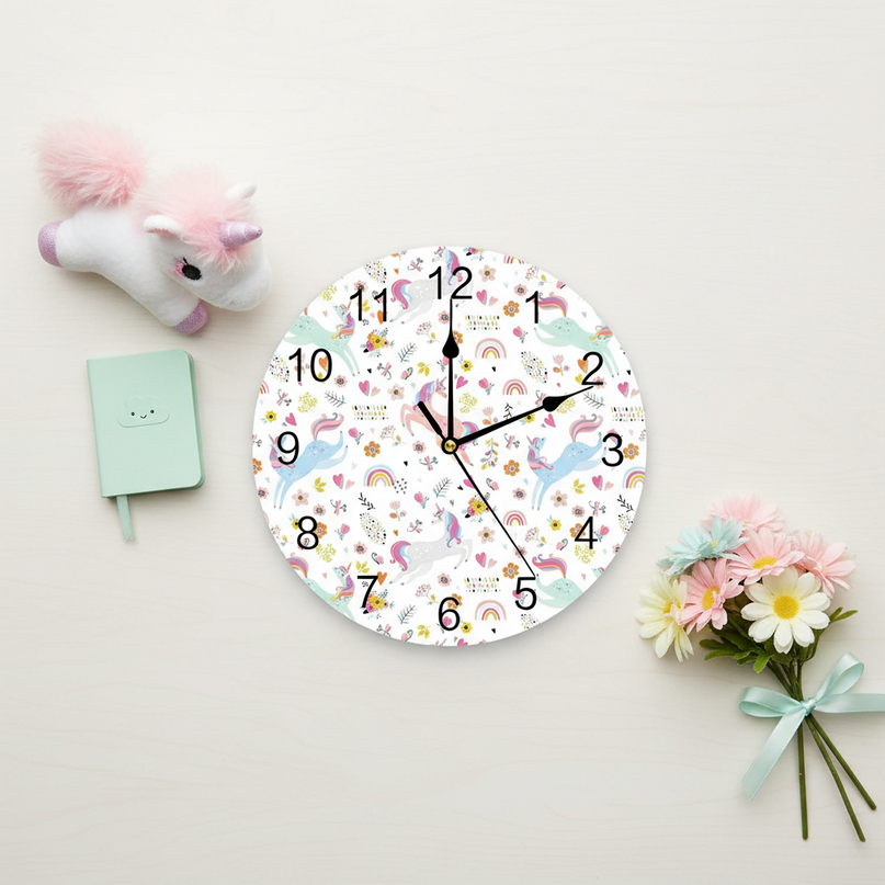 unicorn wall clock for bedroom - flat-lay