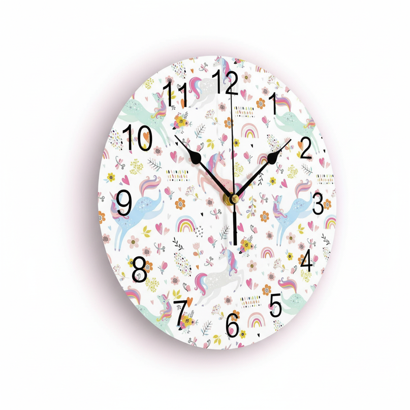 unicorn wall clock for bedroom - white-bg